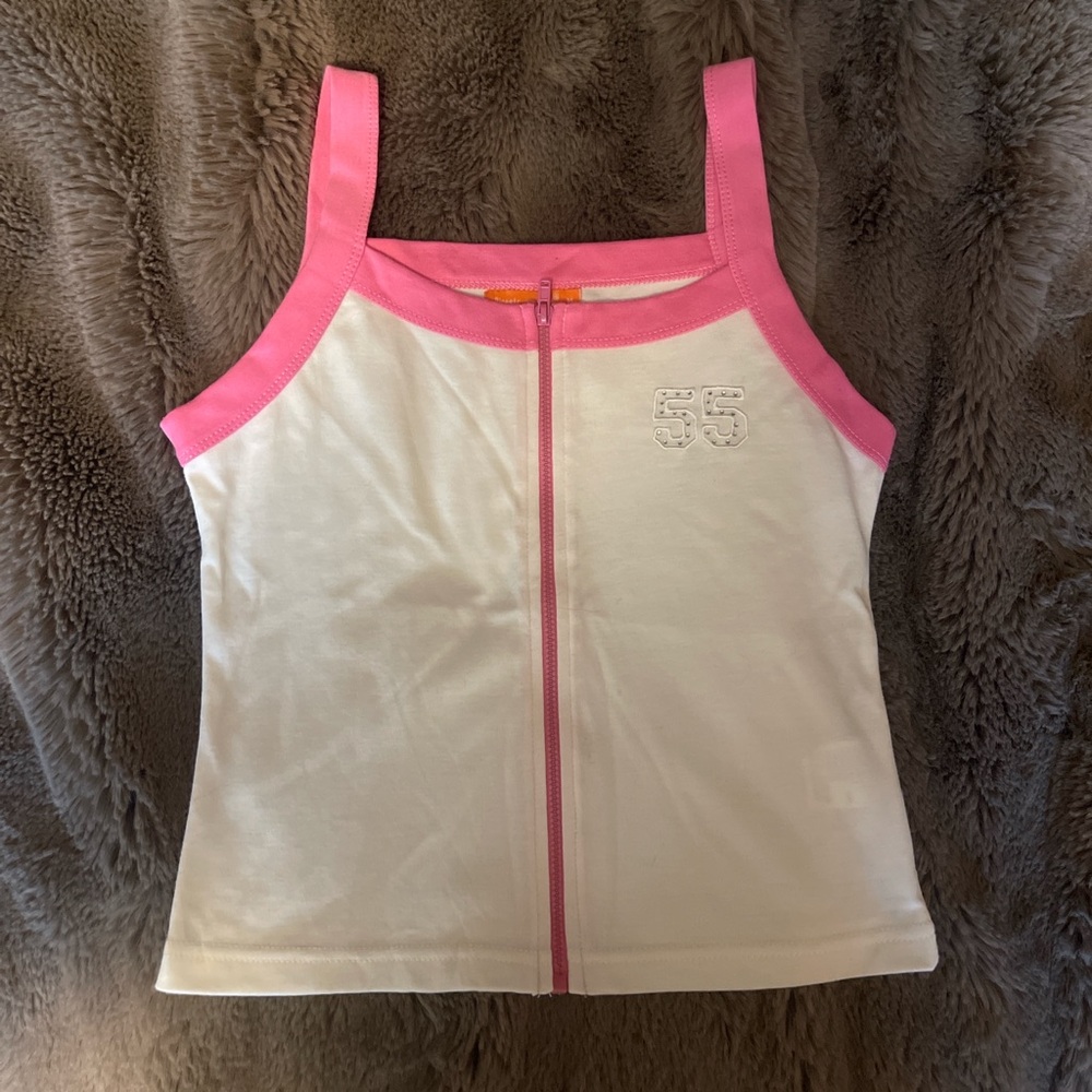 White and Pink Zip-Up Tank Top